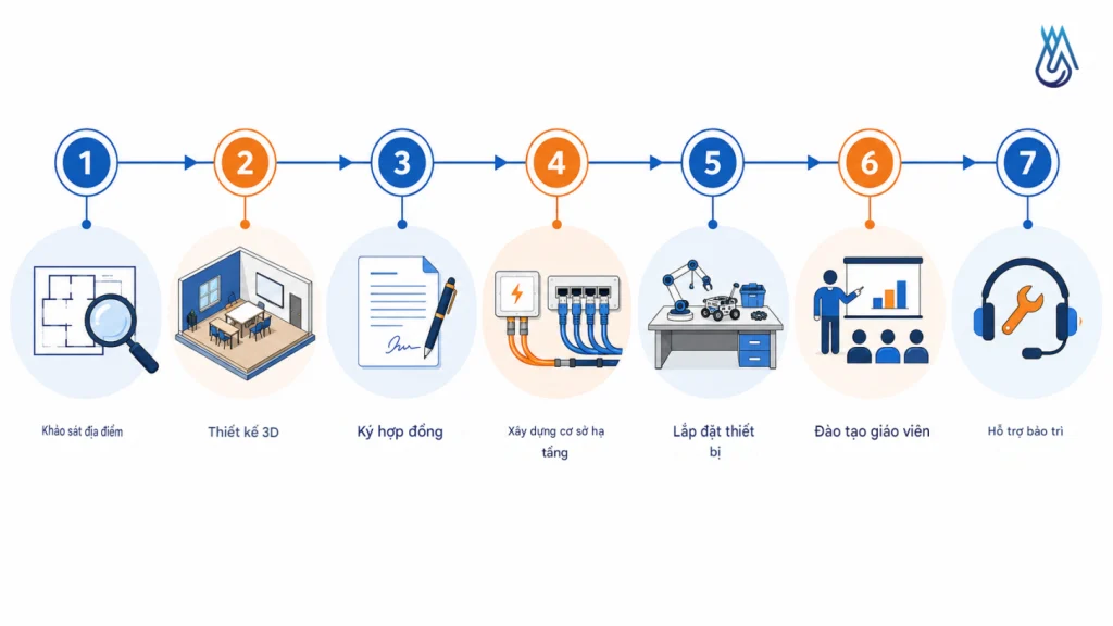 Quy Trình Thi Công Phòng STEM Trọn Gói Chuẩn Quốc Tế Của HHNTECH 1 7 Bước Trong Quy Trình Thi Công Phòng STEM Của HHNTECH