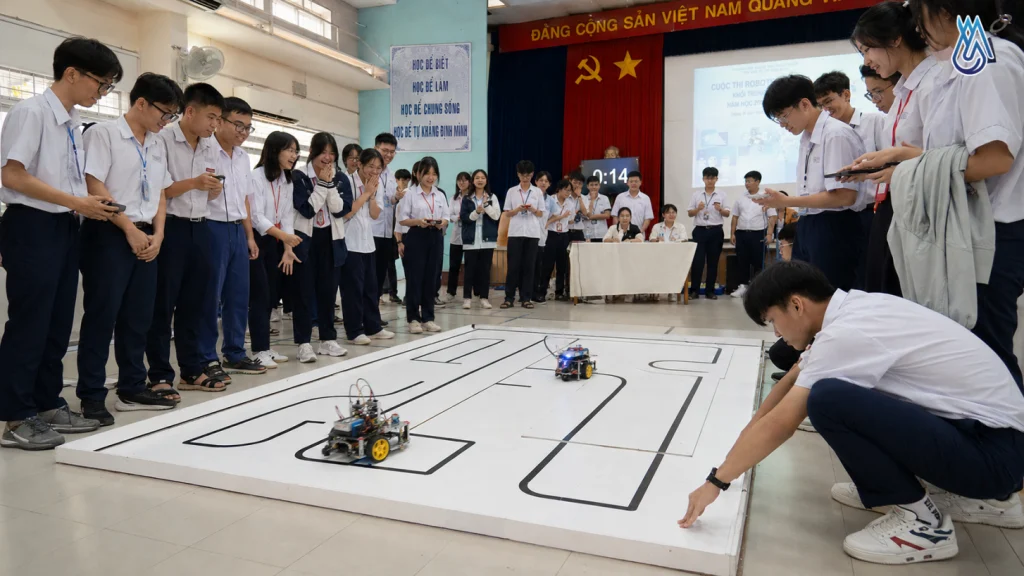 Thiết Bị STEM Cho Trường THCS & THPT: Robotics, AI, IoT, Máy In 3D, Cảm Biến 7 Học sinh THPT tham gia hoạt động robocon