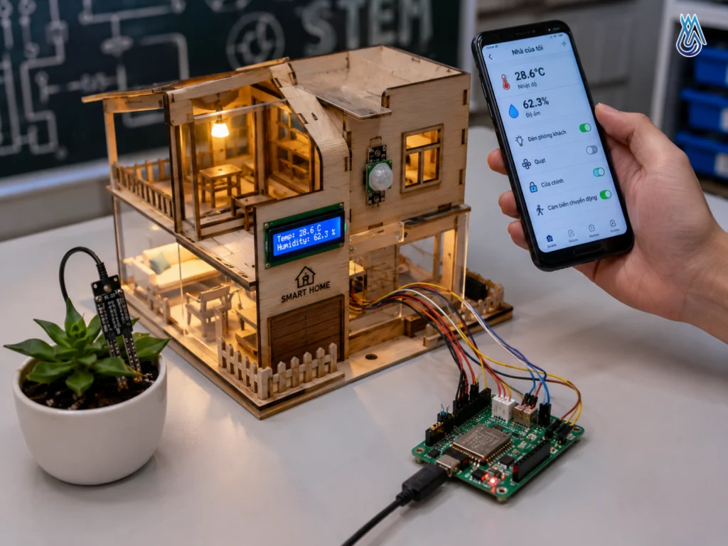 Thiết Bị STEM Cho Trường THCS & THPT: Robotics, AI, IoT, Máy In 3D, Cảm Biến 4 Bộ kit IoT giáo dục hỗ trợ học sinh lập trình nhà thông minh