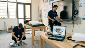 Nhân viên HHNTECH đang thi công phòng STEM Lab