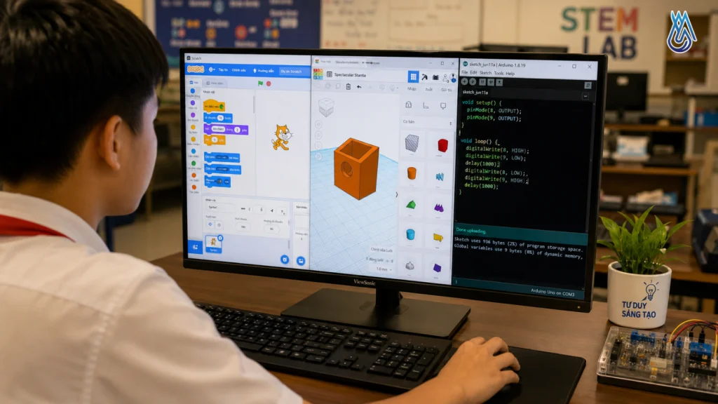Thiết Bị STEM Cho Trường THCS & THPT: Robotics, AI, IoT, Máy In 3D, Cảm Biến 6 Hệ thống phần mềm trong giáo dục STEM