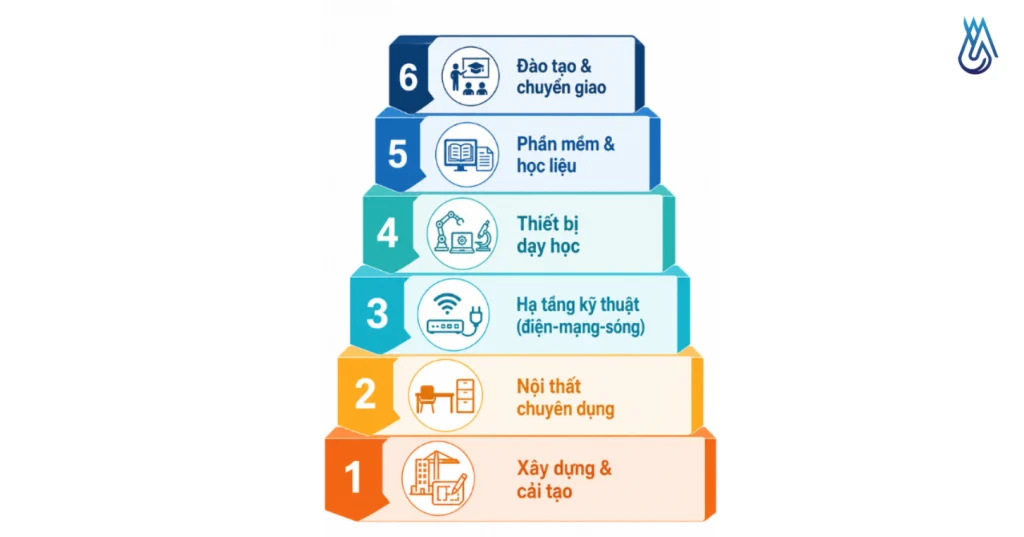Thi Công Nội Thất Phòng STEM Lab Trọn Gói Từ HHNTECH 1 Sơ đồ 6 lớp hạng mục trong gói thi công phòng STEM Lab trọn gói